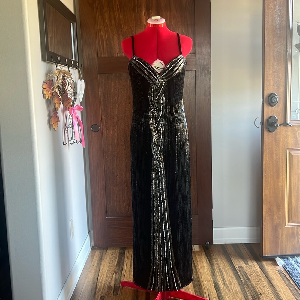 Stunning beaded black gown with art deco details